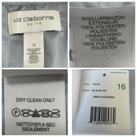 Liz Claiborne Suit 16 Jacket Skirt 2 pc Set Blue Tint Jacquard NEW READ - Picture 11 of 12